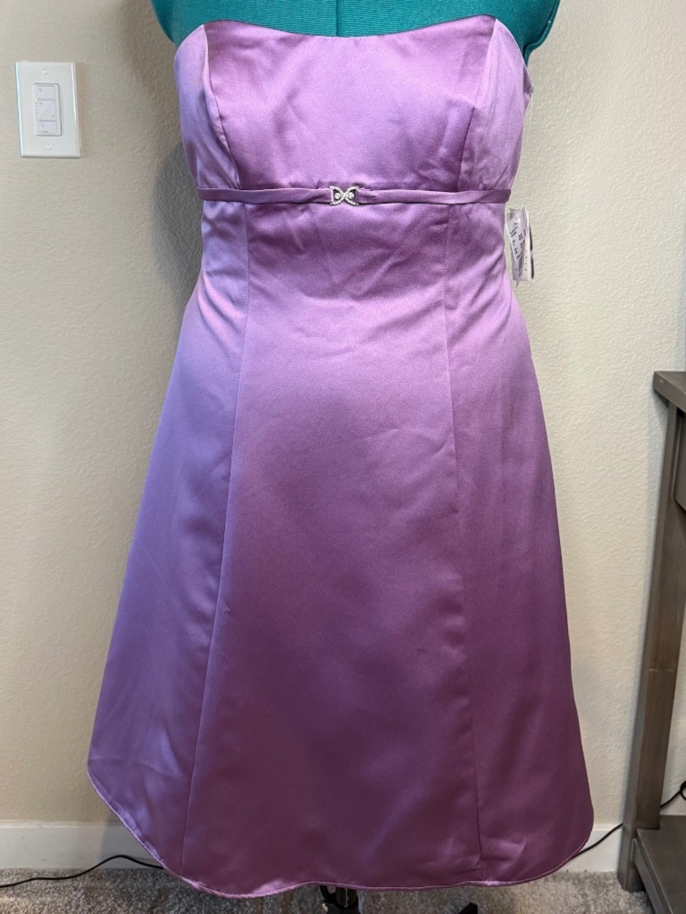 David's Bridal Wisteria Purple Strapless Satin Pleated Dress NWT 12